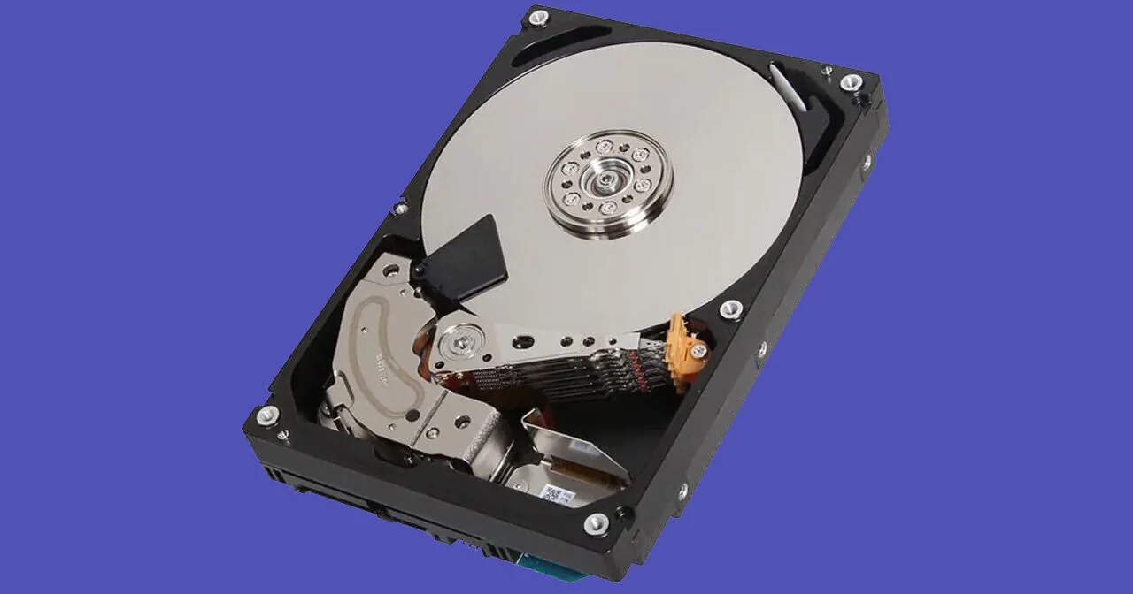 Hard drive with the casing removed showing the platter and read head