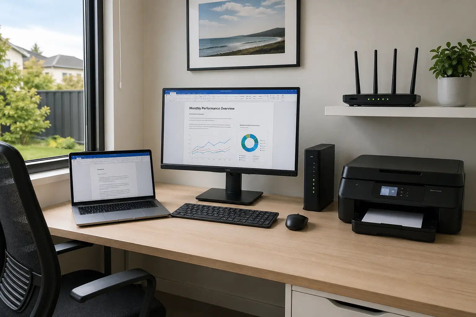Small office computers and shared printer set up in Levin